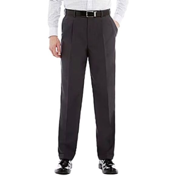 Stafford Classic Fit Flat Front Travel Super Trouser in Dark Grey Men’s 34/29 - Picture 1 of 10
